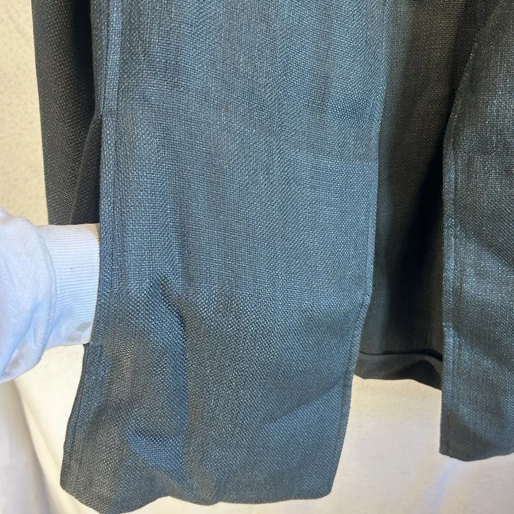 Eileen Fisher Open Front Blazer Jacket Long Sleeve Gray XL Woven Linen Blend EUC